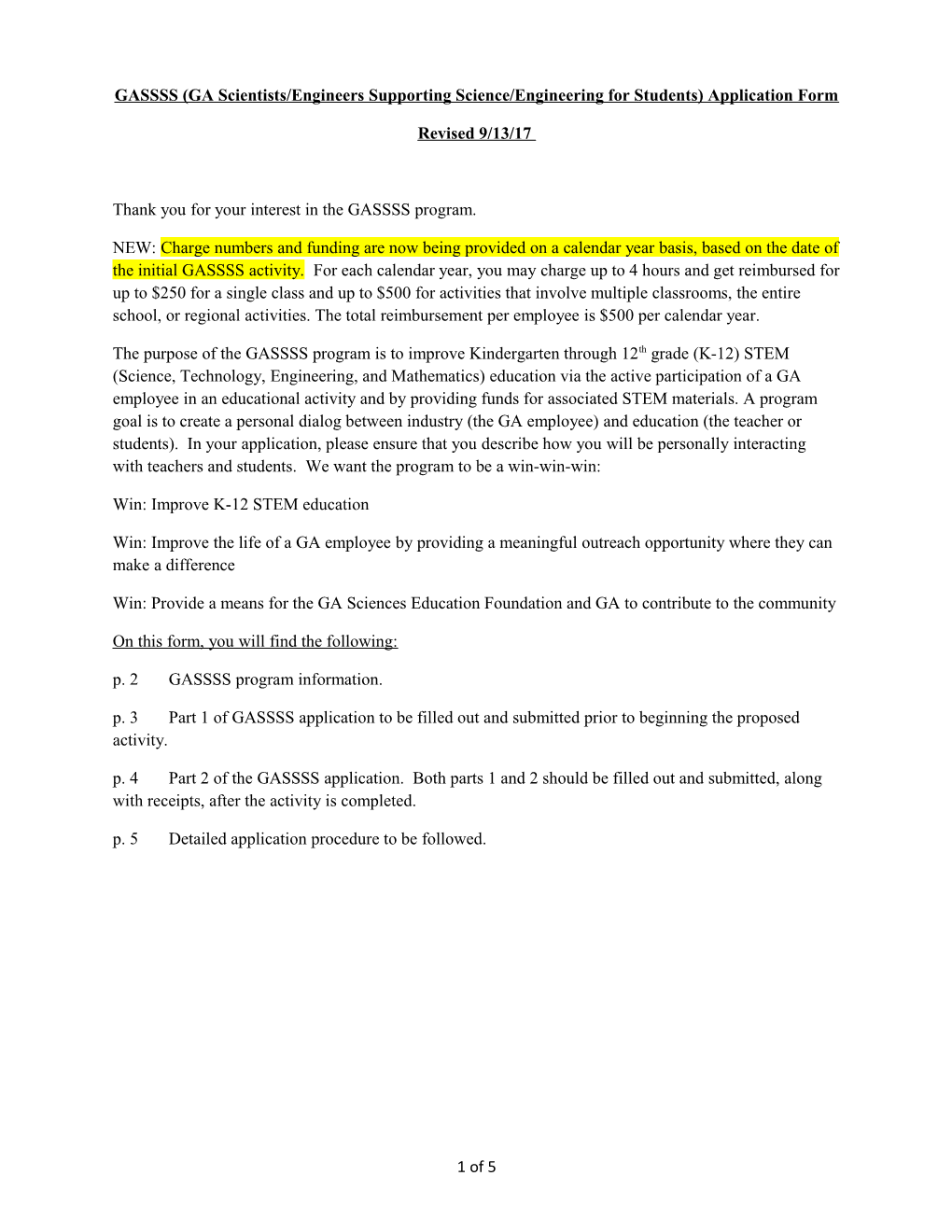 GASSSS (GA Scientists/Engineers Supporting Science/Engineering for Students) Application Form