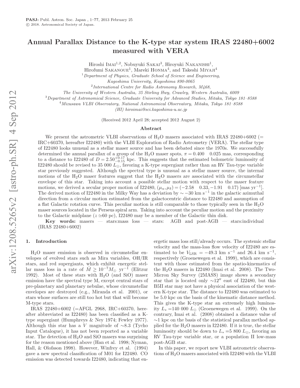 Annual Parallax Distance to the K-Type Star System IRAS 22480+