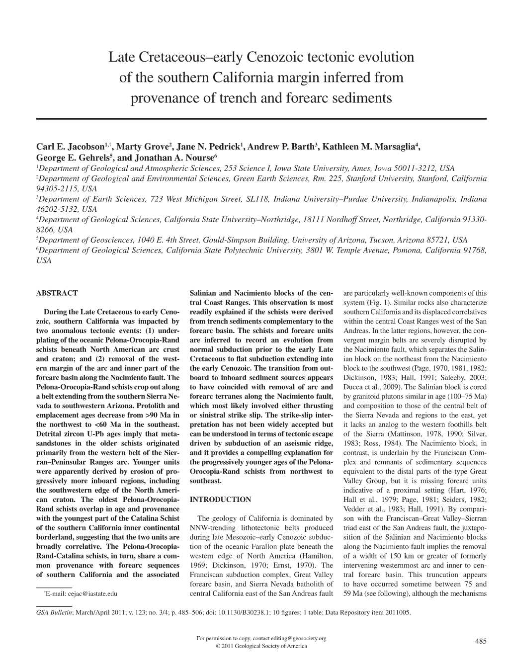 Late Cretaceous–Early Cenozoic Tectonic Evolution of the Southern California Margin Inferred from Provenance of Trench and Forearc Sediments