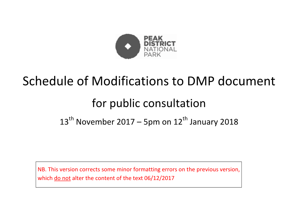 Schedule of Modifications to DMP Document for Public Consultation 13 Th November 2017 – 5Pm on 12 Th January 2018