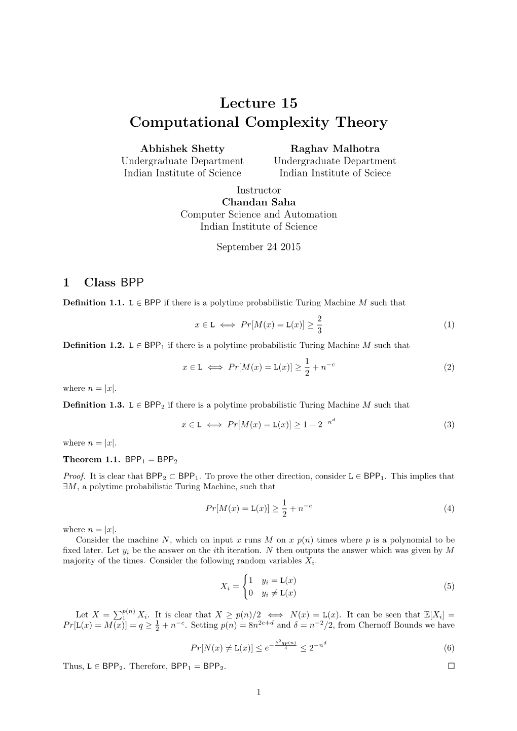 Lecture 15 Computational Complexity Theory