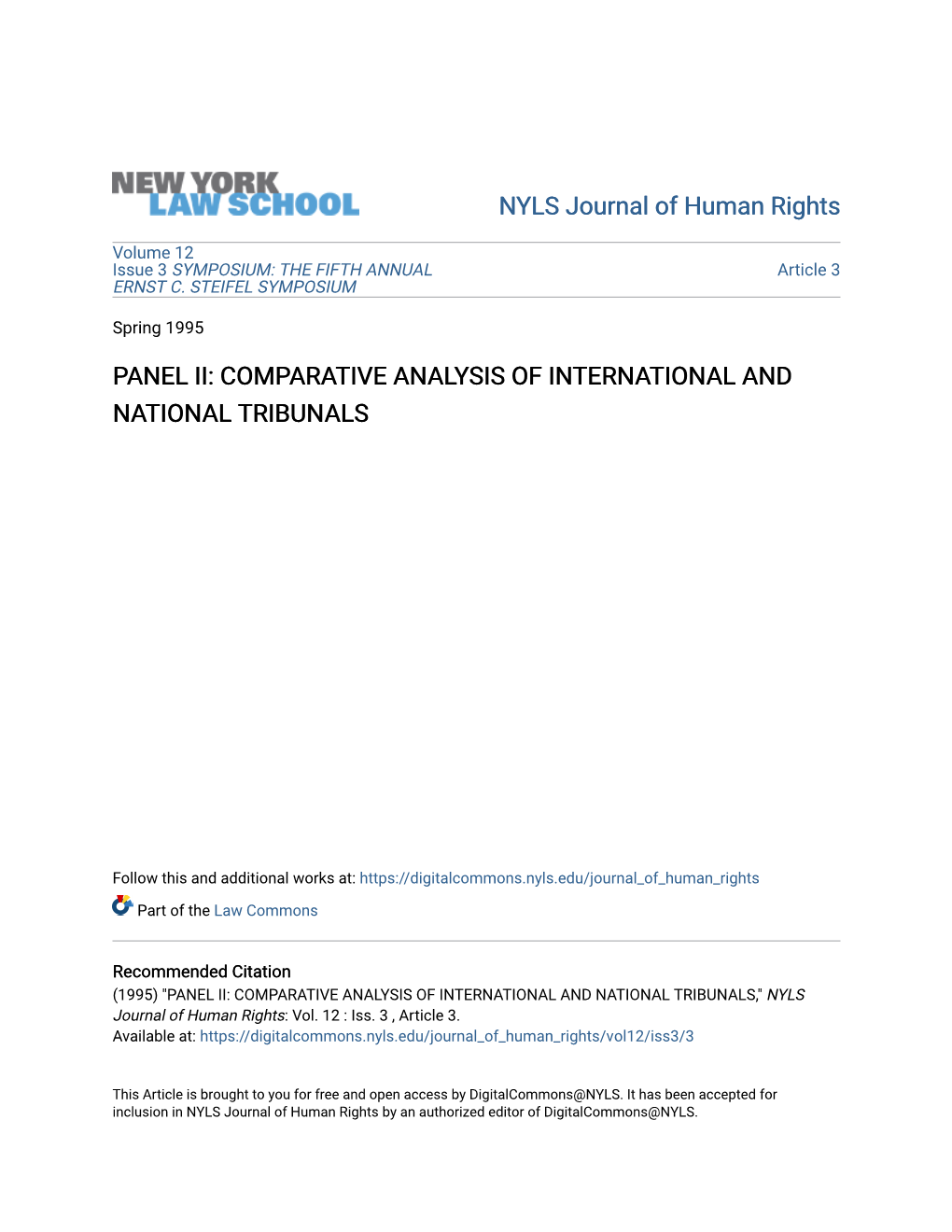 Panel Ii: Comparative Analysis of International and National Tribunals