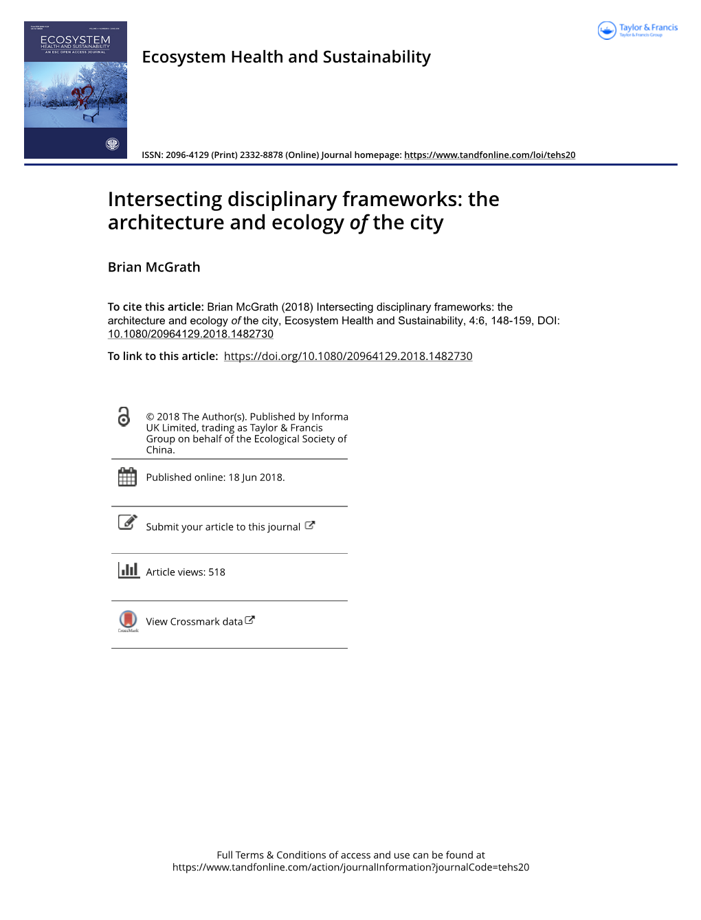 Intersecting Disciplinary Frameworks: the Architecture and Ecology of the City