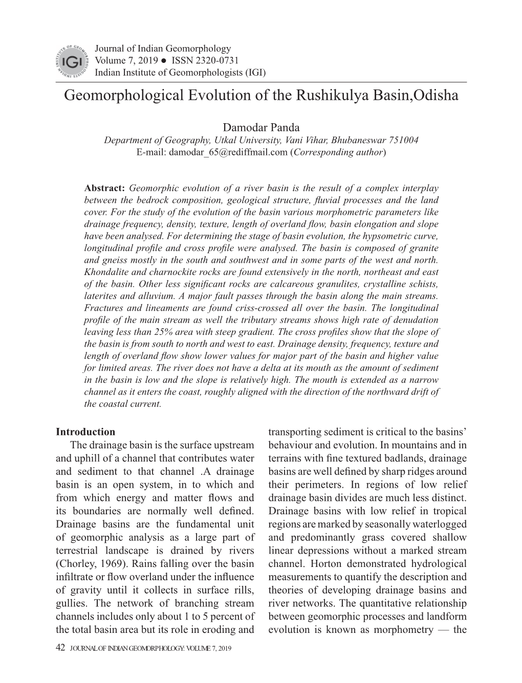 Geomorphological Evolution of the Rushikulya Basin, Odisha