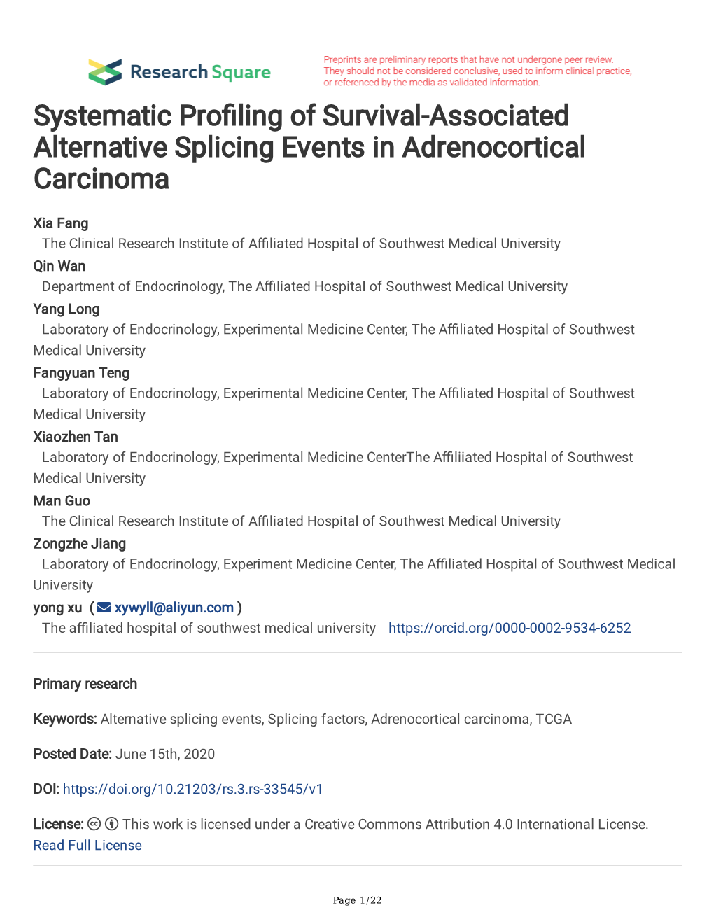 Systematic Pro Ling of Survival-Associated Alternative