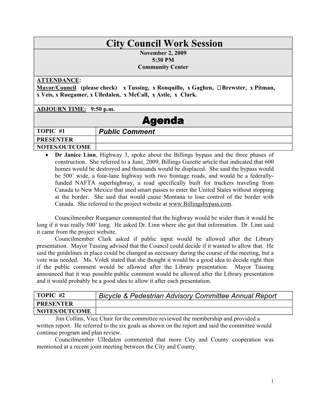 City Council Work Session Agenda