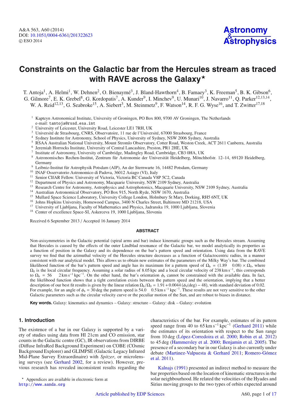 Constraints on the Galactic Bar from the Hercules Stream As Traced with RAVE Across the Galaxy