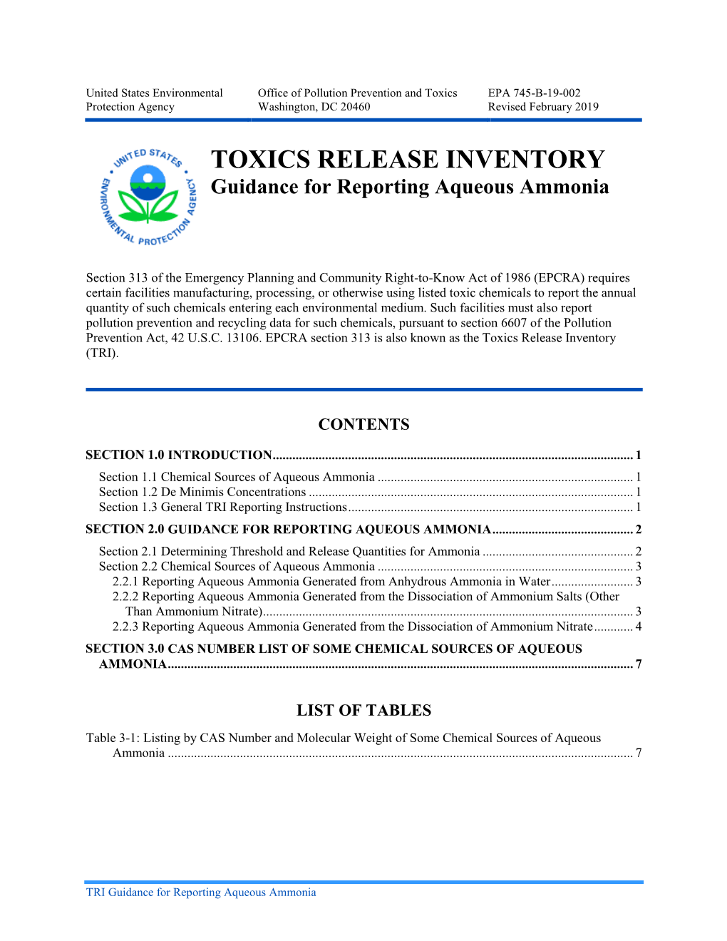 TOXICS RELEASE INVENTORY Guidance for Reporting Aqueous Ammonia