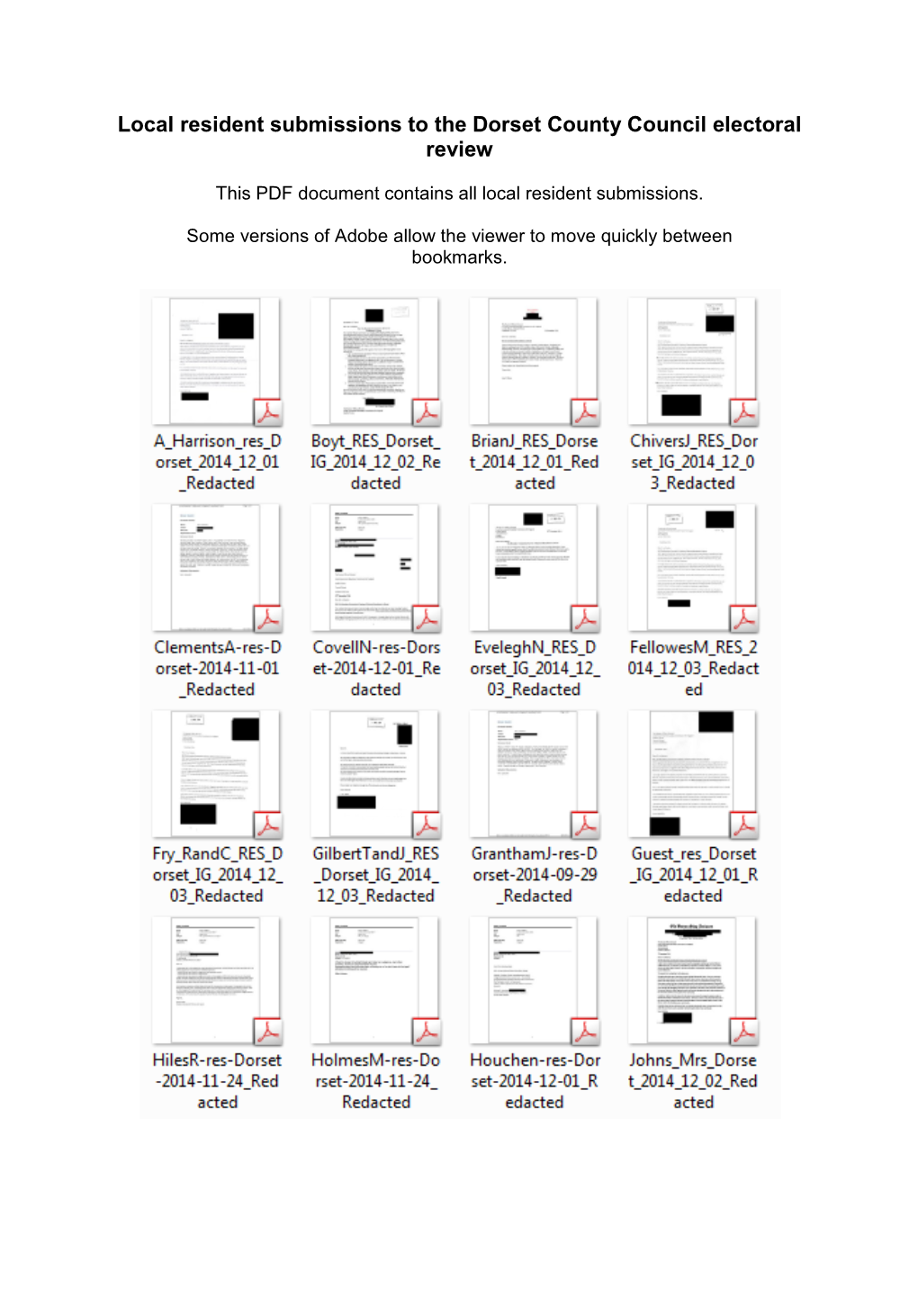 Local Resident Submissions to the Dorset County Council Electoral Review