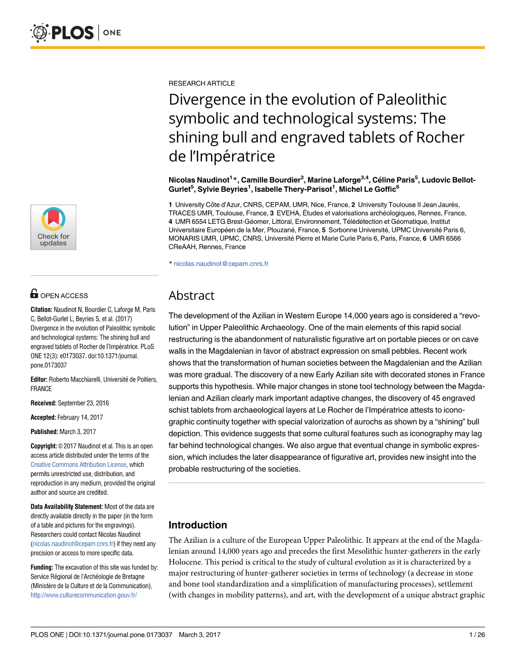 Divergence in the Evolution of Paleolithic Symbolic and Technological Systems: the Shining Bull and Engraved Tablets of Rocher De L’Impe´Ratrice