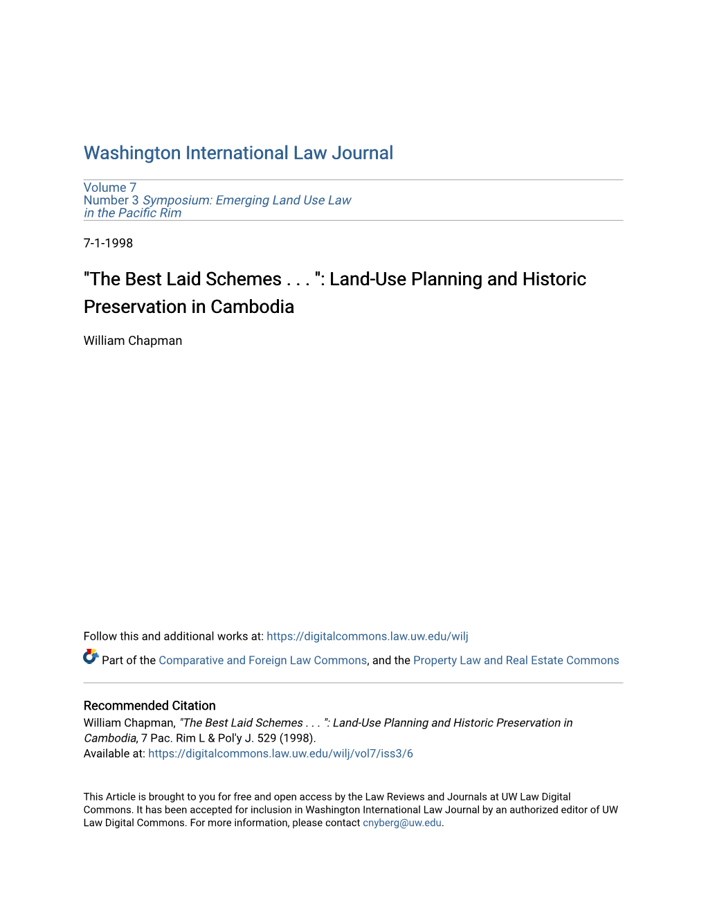 Land-Use Planning and Historic Preservation in Cambodia