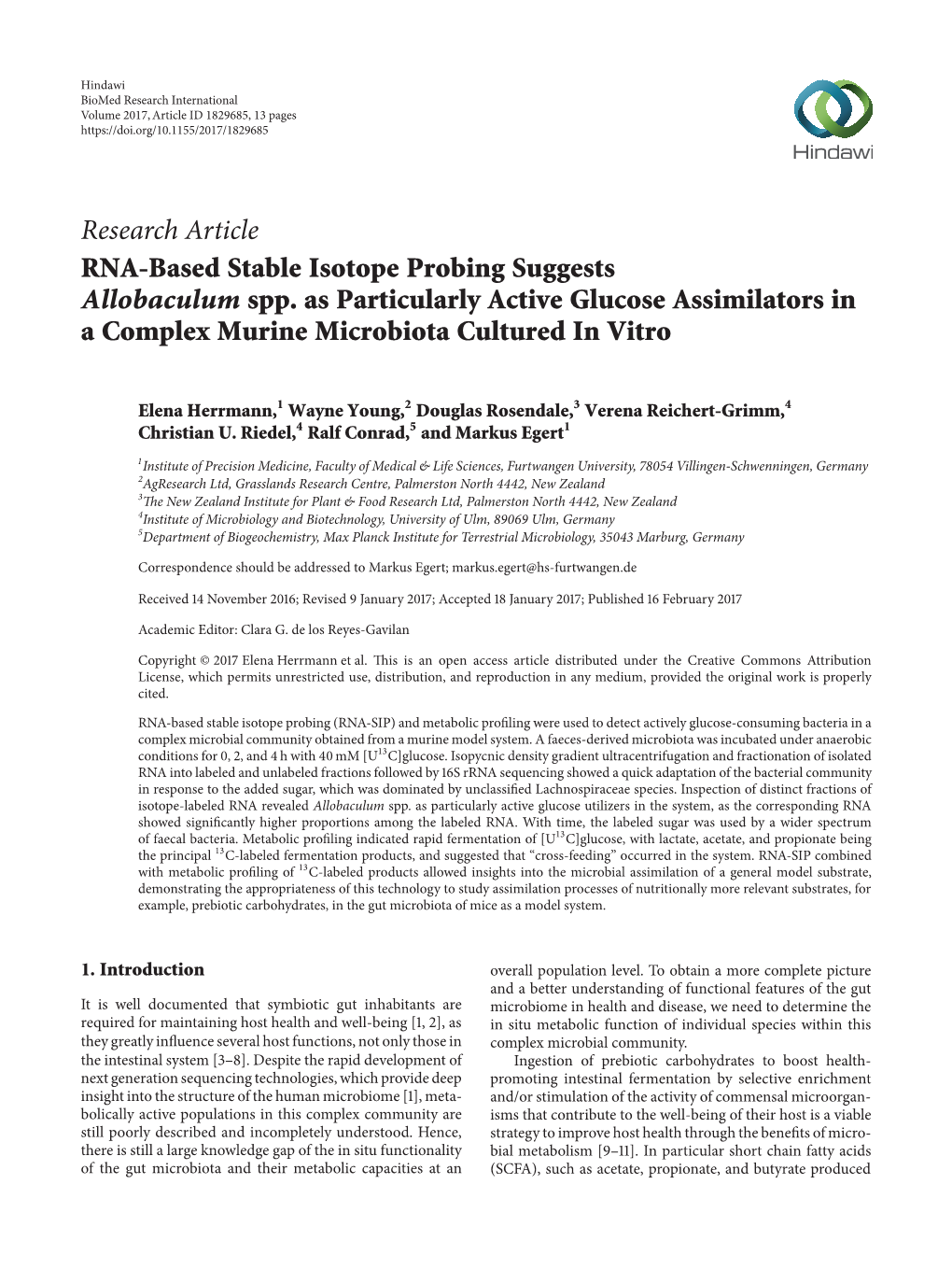 RNA-Based Stable Isotope Probing Suggests Allobaculum Spp. As Particularly Active Glucose Assimilators in a Complex Murine Microbiota Cultured in Vitro