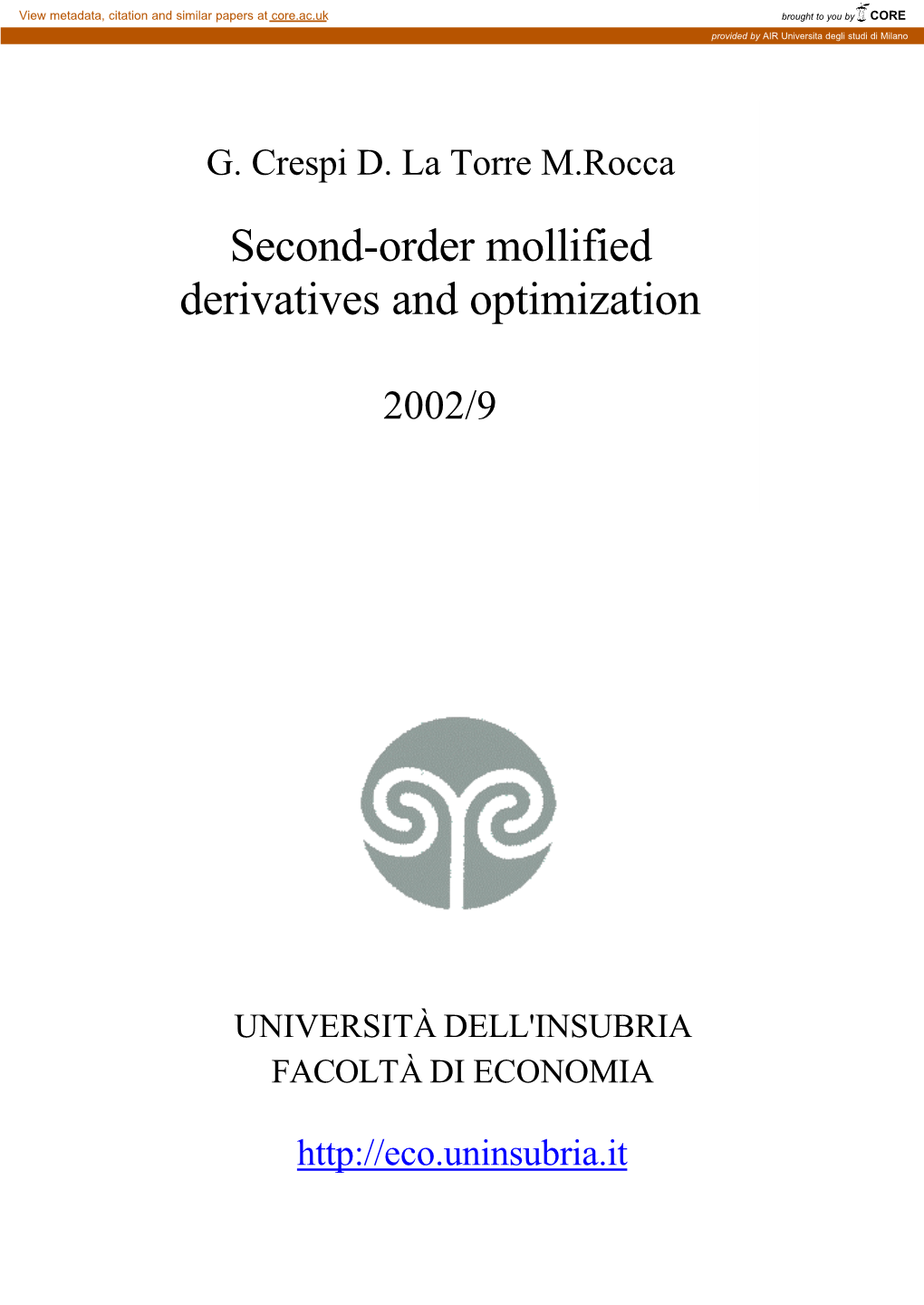 Second-Order Mollified Derivatives and Optimization