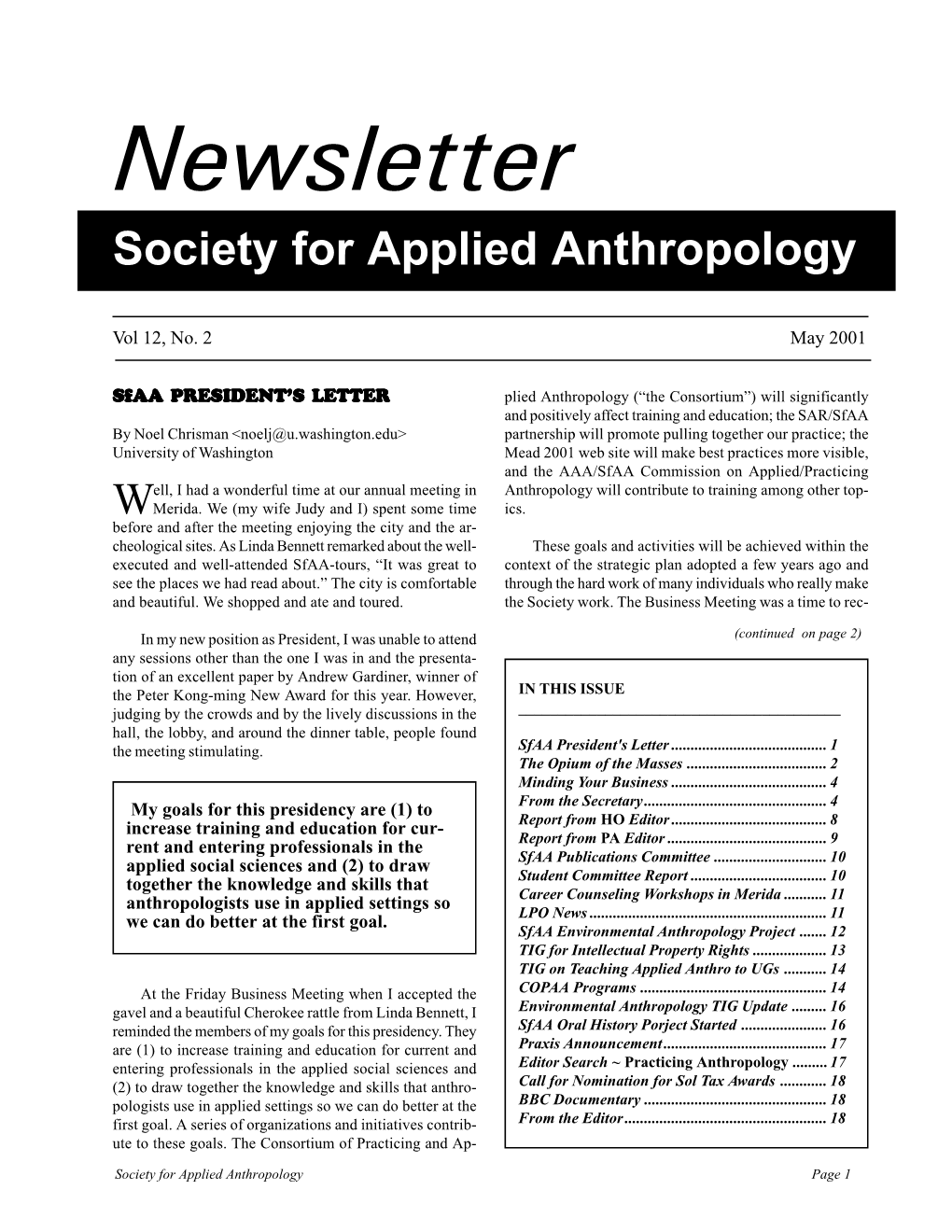 Newsletter Society for Applied Anthropology