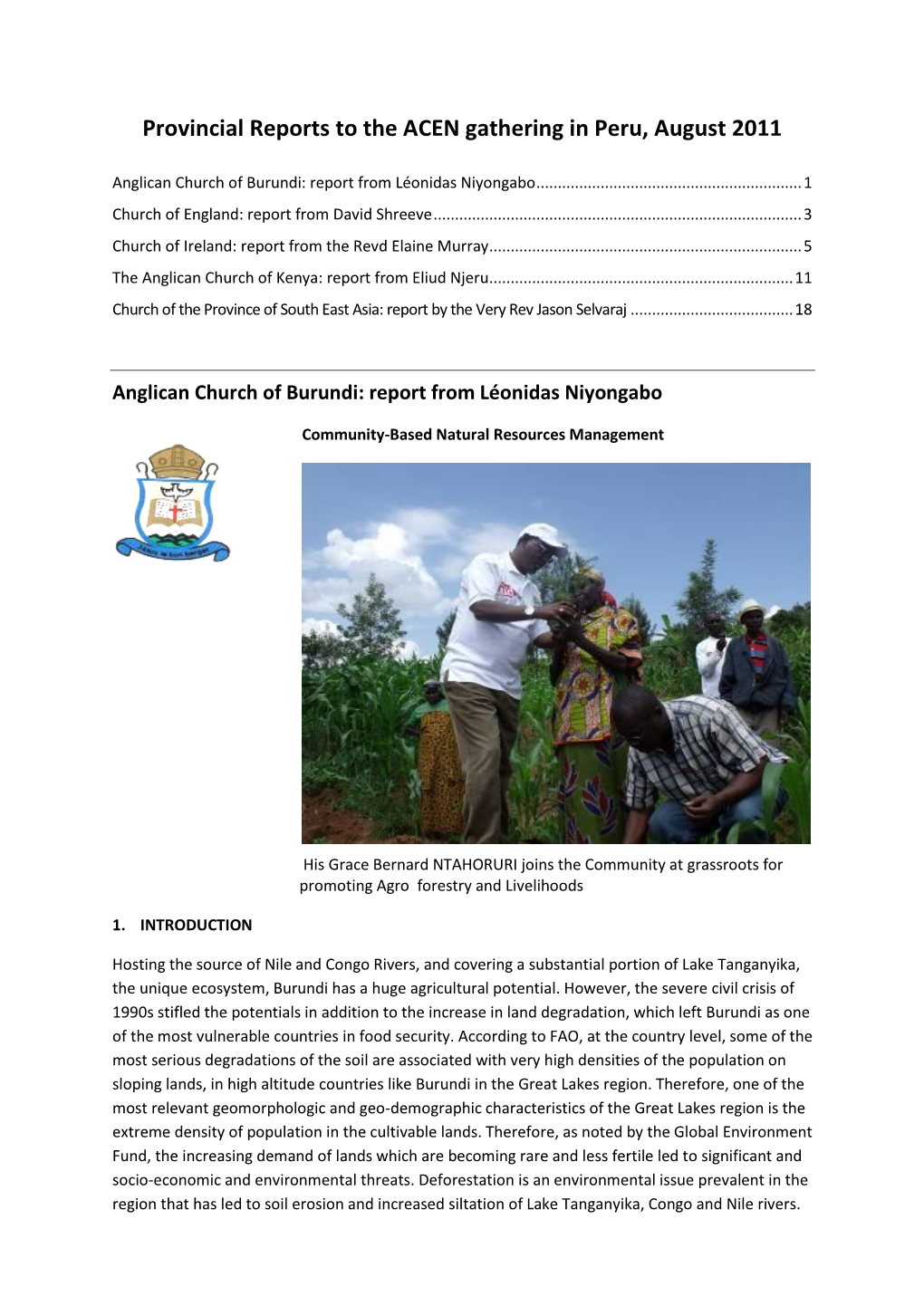 Provincial Reports to ACEN for the Anglican Church of Burundi