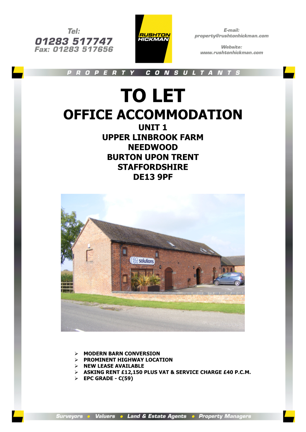 To Let Office Accommodation Unit 1 Upper Linbrook Farm Needwood Burton Upon Trent Staffordshire De13 9Pf