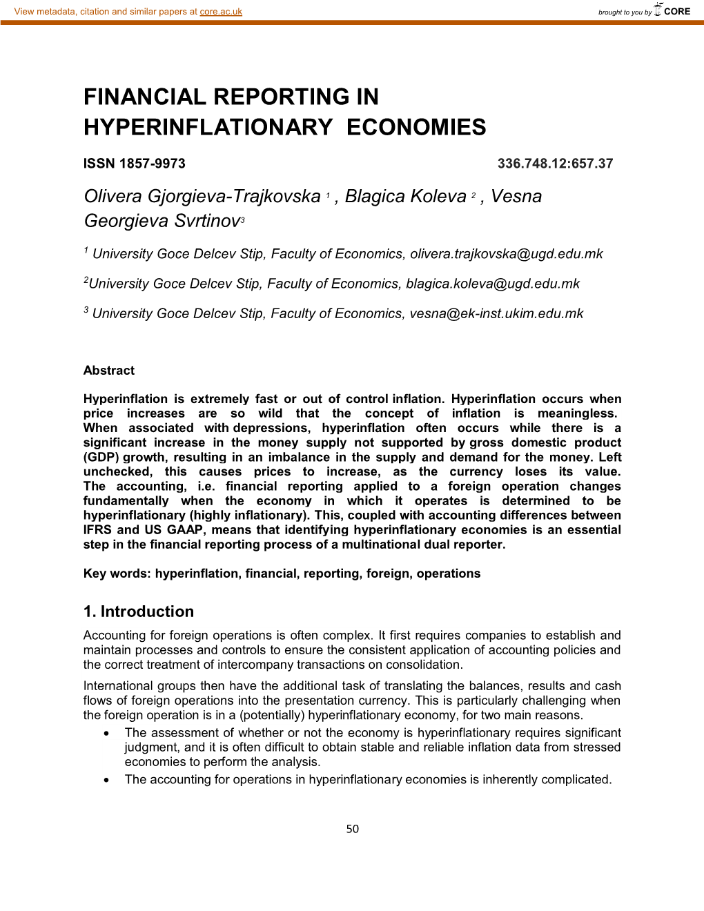 Financial Reporting in Hyperinflationary Economies