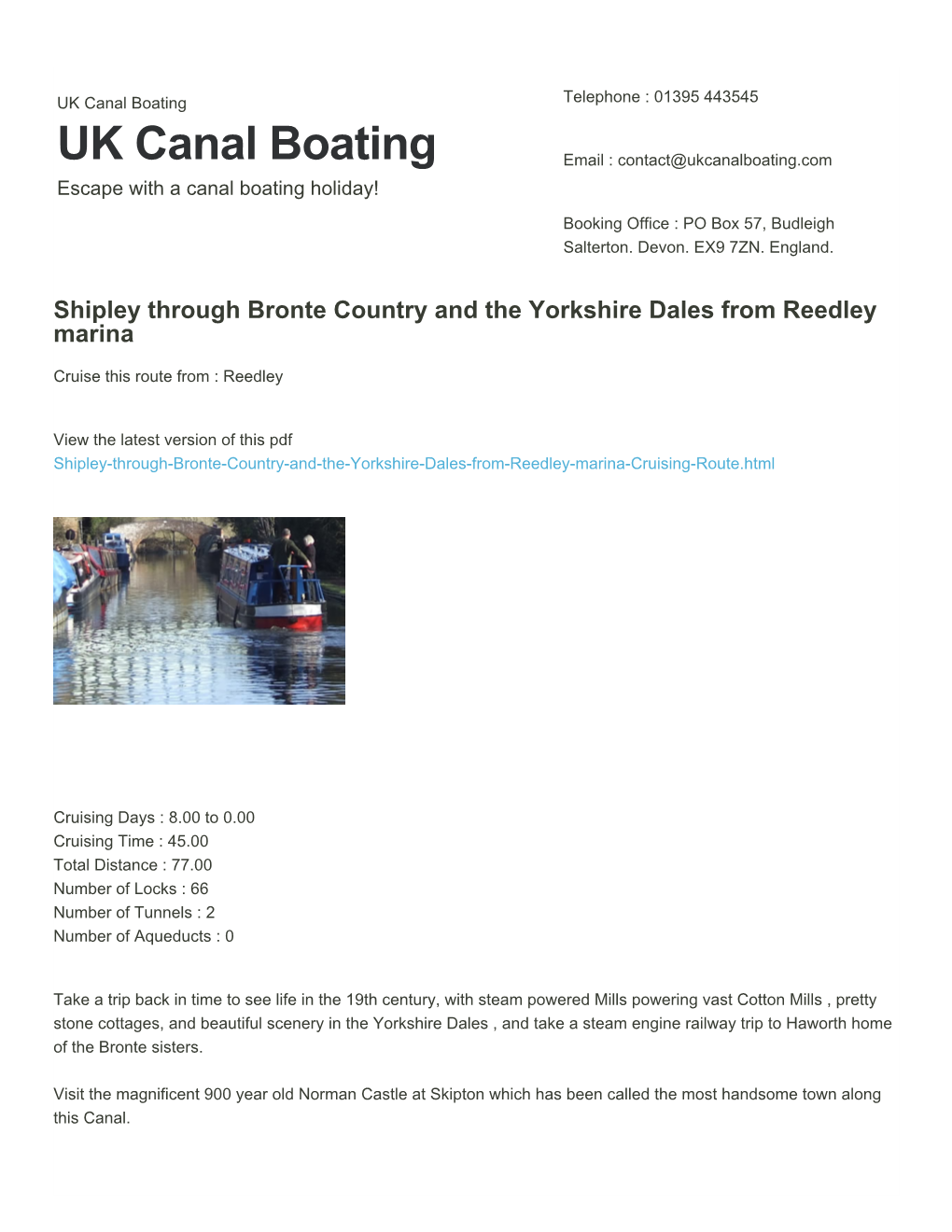 Shipley Through Bronte Country and the Yorkshire Dales from Reedley Marina