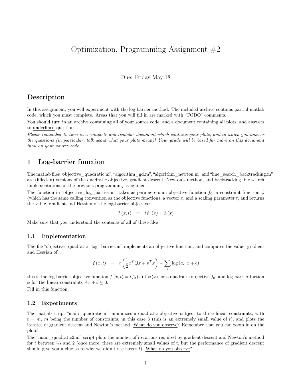 Optimization, Programming Assignment #2