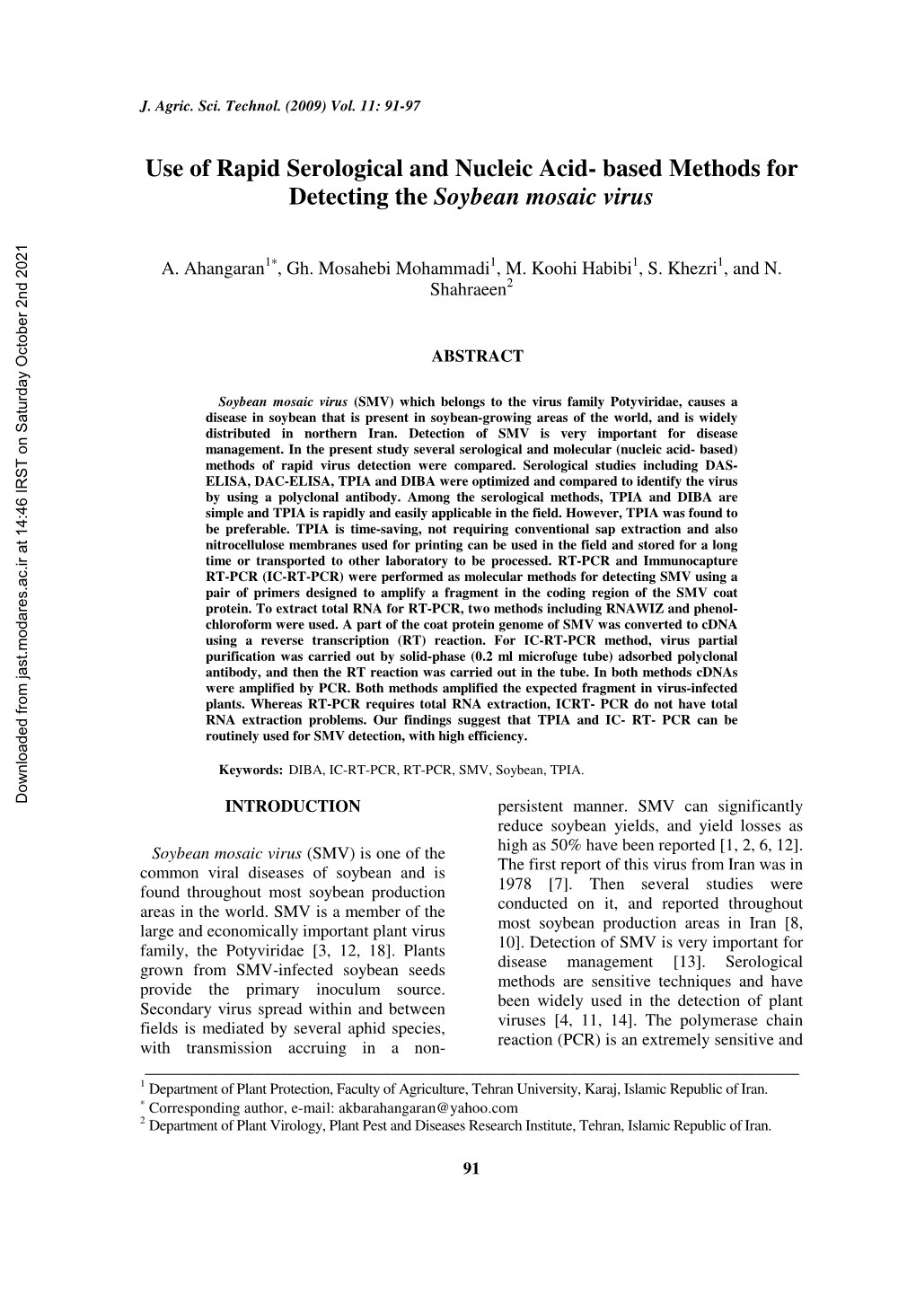 Based Methods for Detecting the Soybean Mosaic Virus