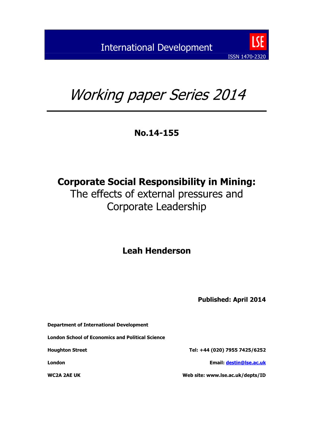 Corporate Social Responsibility in Mining: the Effects of External Pressures and Corporate Leadership