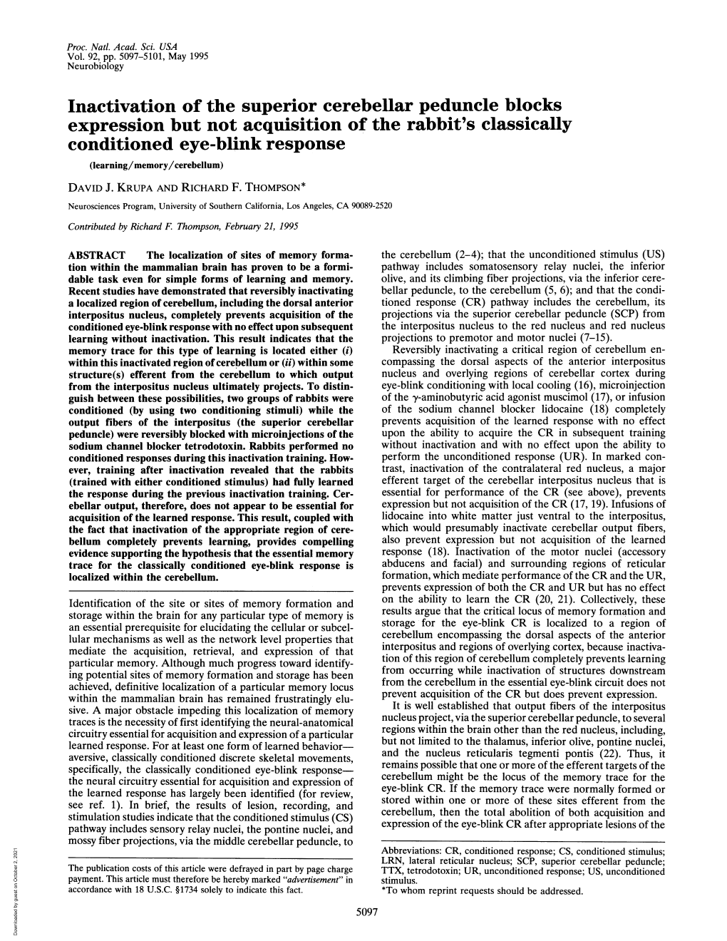 Inactivation of the Superior Cerebellar Peduncle Blocks