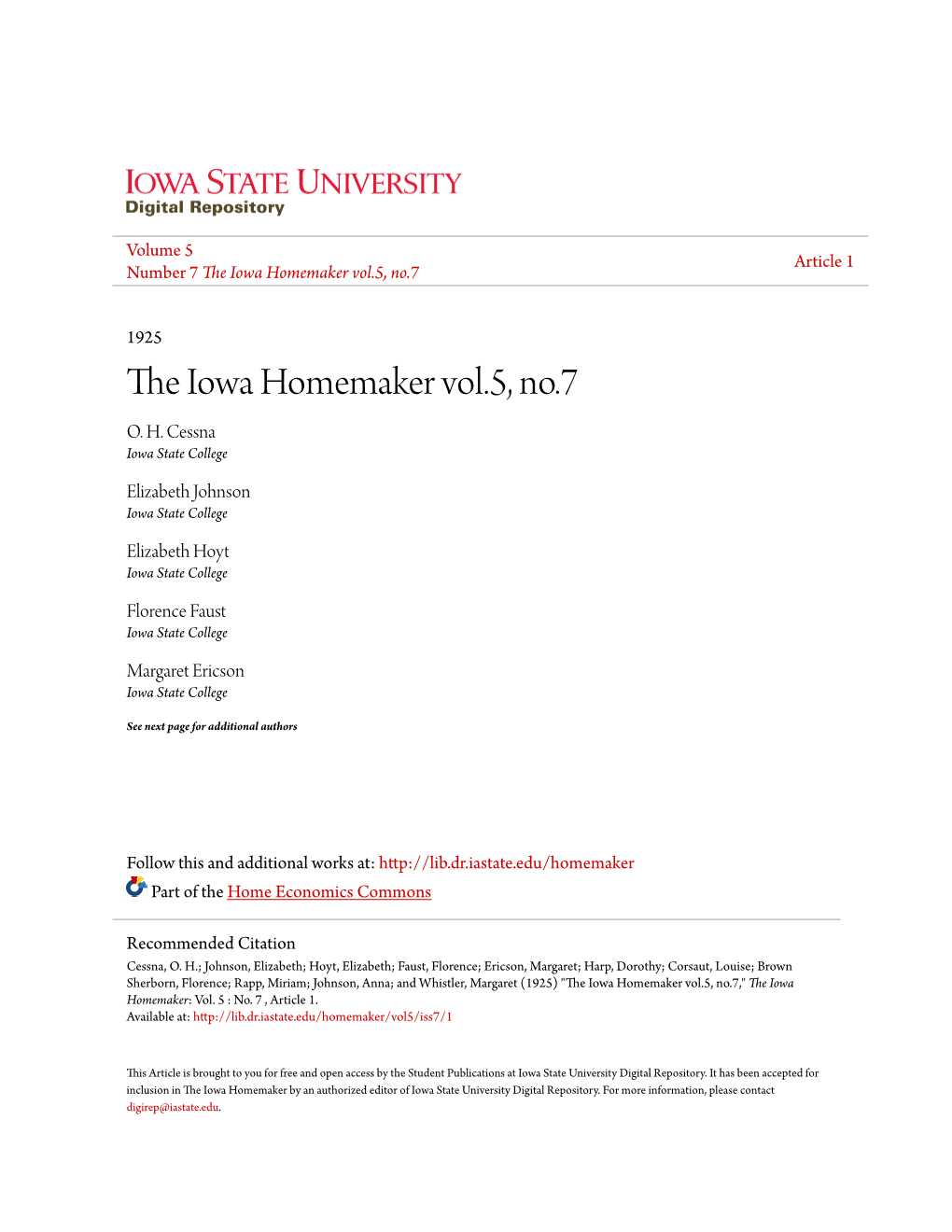 The Iowa Homemaker Vol.5, No.7