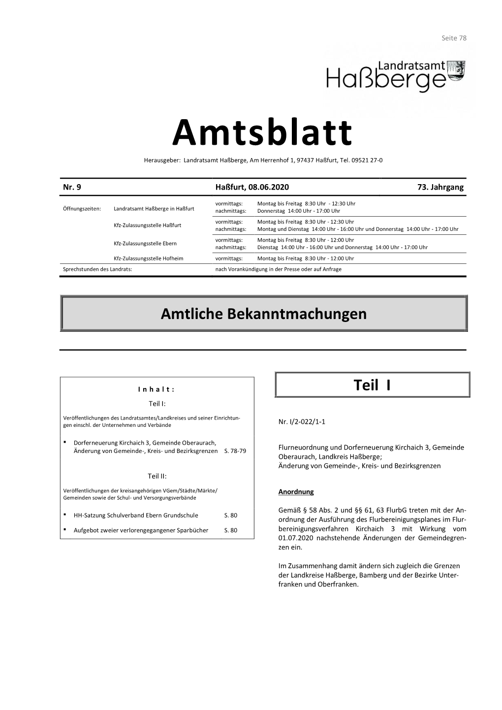 Amtsblatt Herausgeber: Landratsamt Haßberge, Am Herrenhof 1, 97437 Haßfurt, Tel