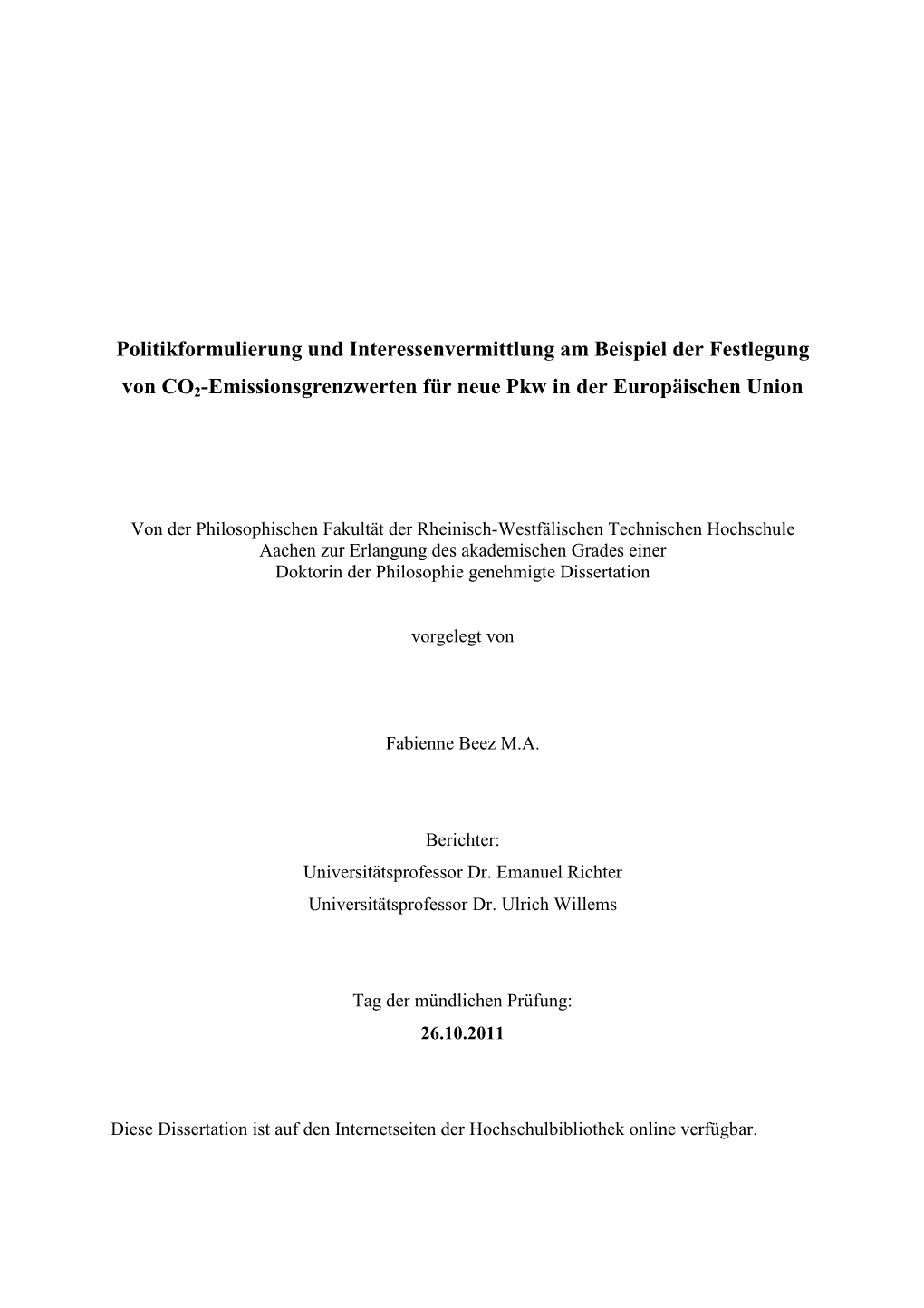 Politikformulierung Und Interessenvermittlung Am Beispiel Der Festlegung