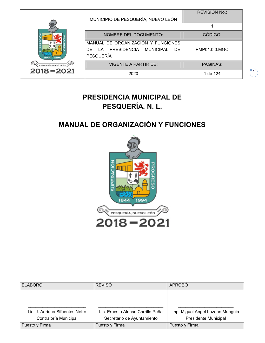 Presidencia Municipal De Pesquería. N. L. Manual De