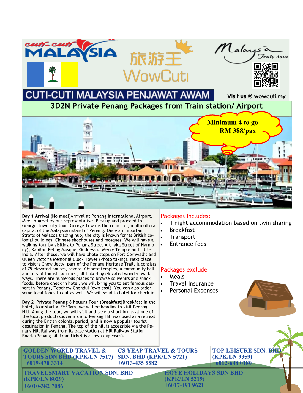 3D2N Private Penang Packages from Train Station/ Airport