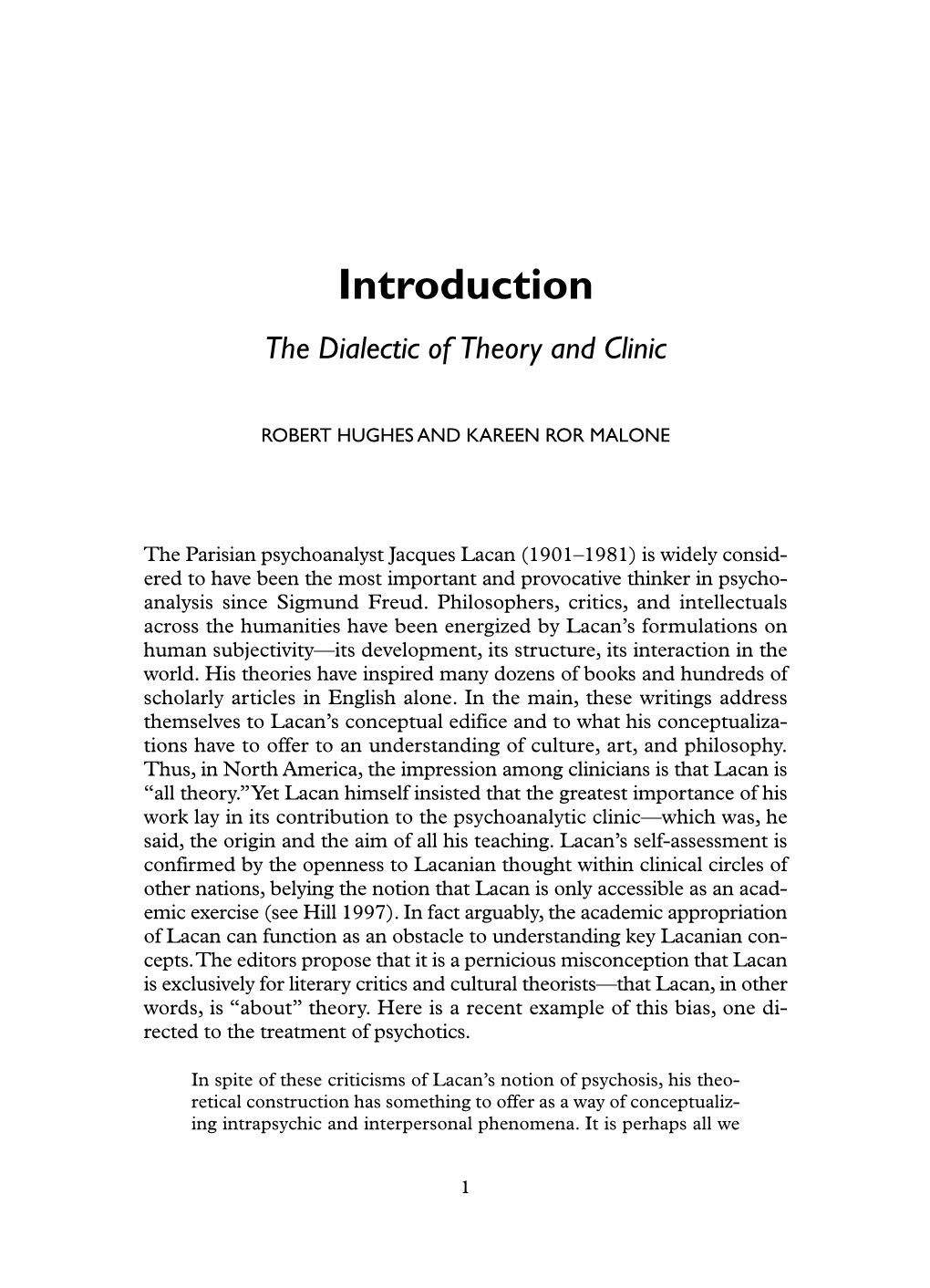 Introduction the Dialectic of Theory and Clinic