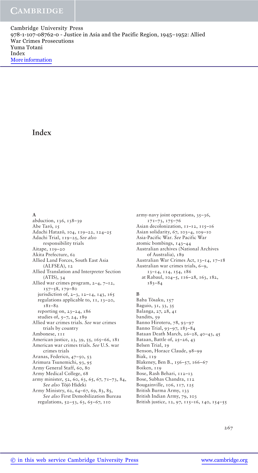 Justice in Asia and the Pacific Region, 1945–1952: Allied War Crimes Prosecutions Yuma Totani Index More Information