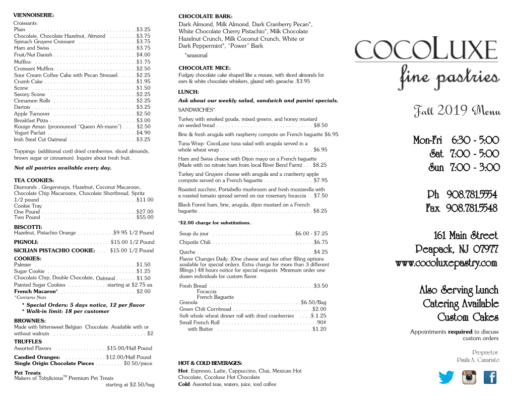 Cocoluxe * Spring 2019 Menu