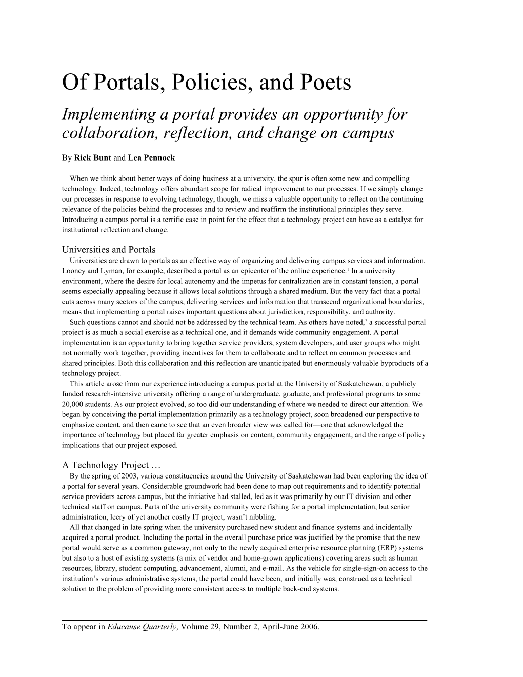 Of Portals, Policies and Poets