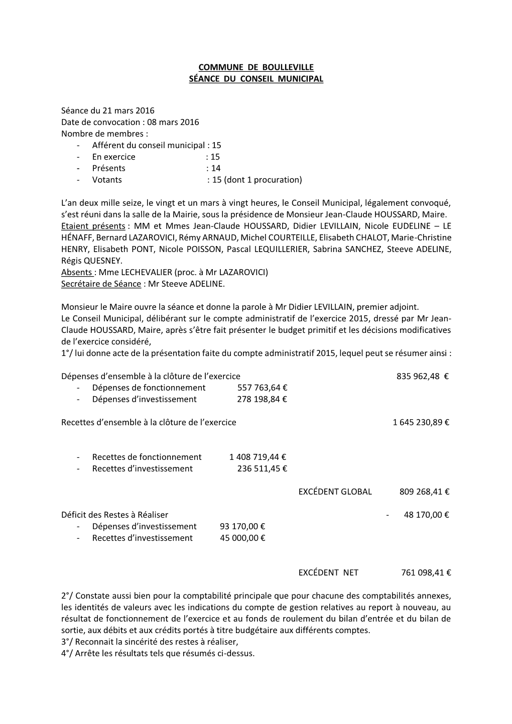 Commune De Boulleville Séance Du Conseil Municipal