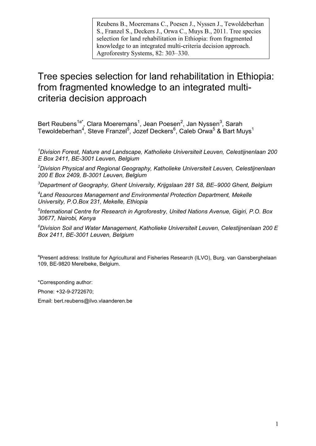 Tree Species Selection for Land Rehabilitation in Ethiopia: from Fragmented Knowledge to an Integrated Multi-Criteria Decision Approach