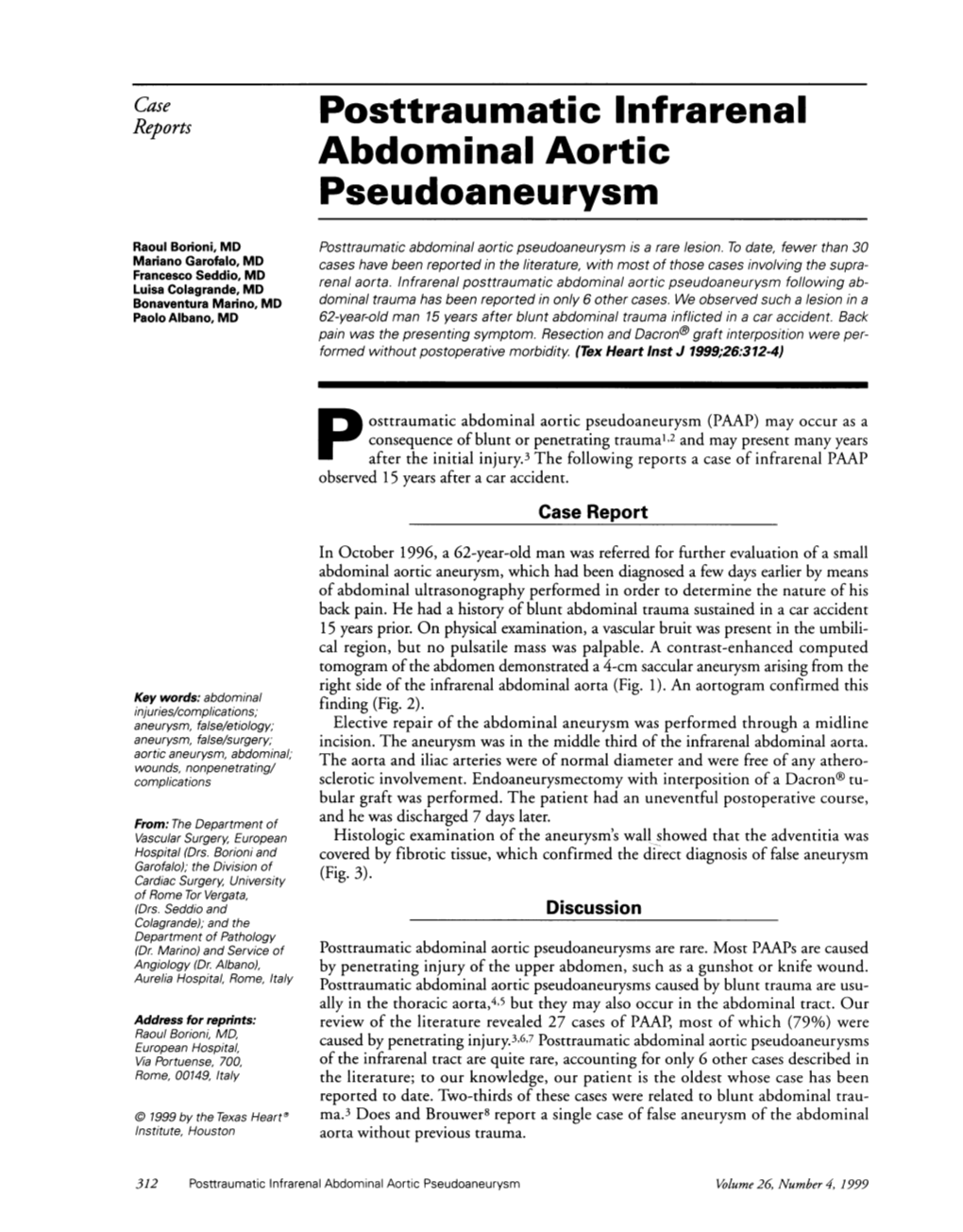 Posttraumatic Infrarenal Abdominal Aortic Pseudoaneurysm