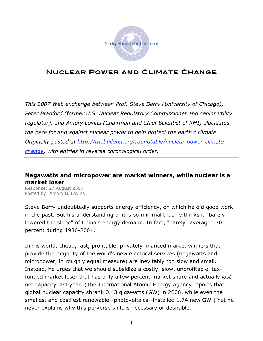 Nuclear Power and Climate Change