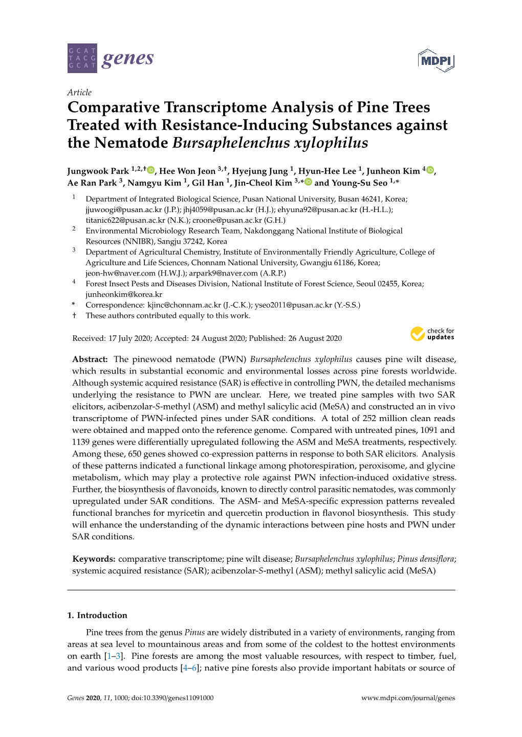 Comparative Transcriptome Analysis of Pine Trees Treated with Resistance-Inducing Substances Against the Nematode Bursaphelenchus Xylophilus