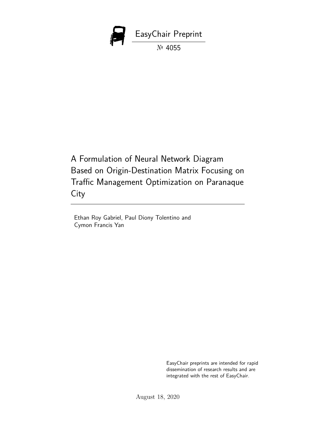 Easychair Preprint a Formulation of Neural Network Diagram Based On