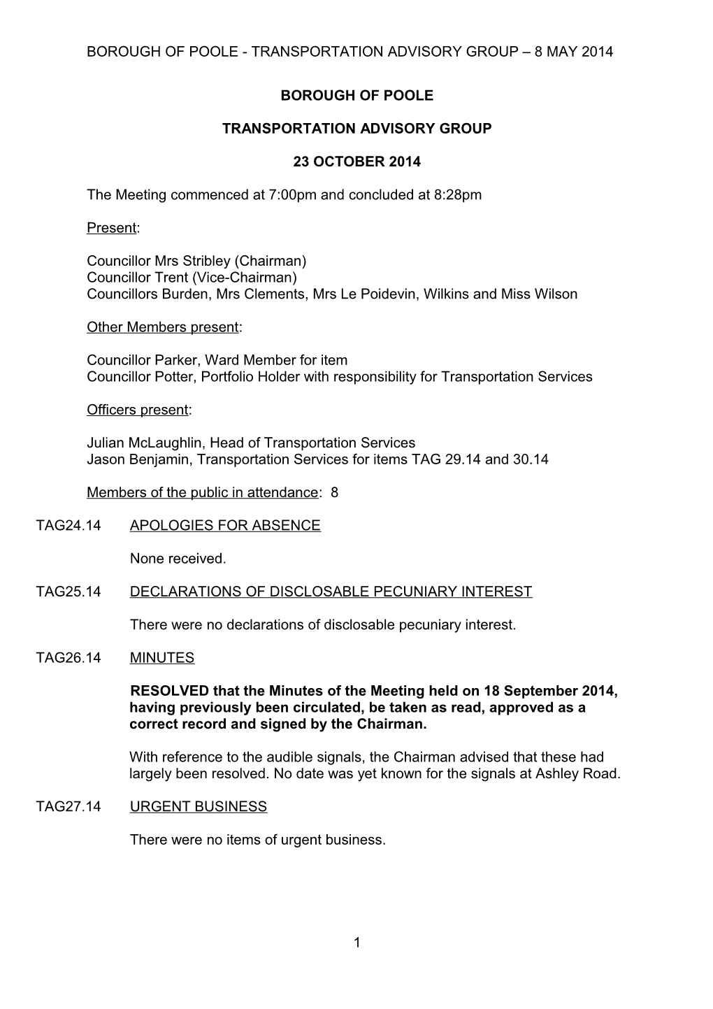 Borough of Poole - Transportation Advisory Group 8 May 2014