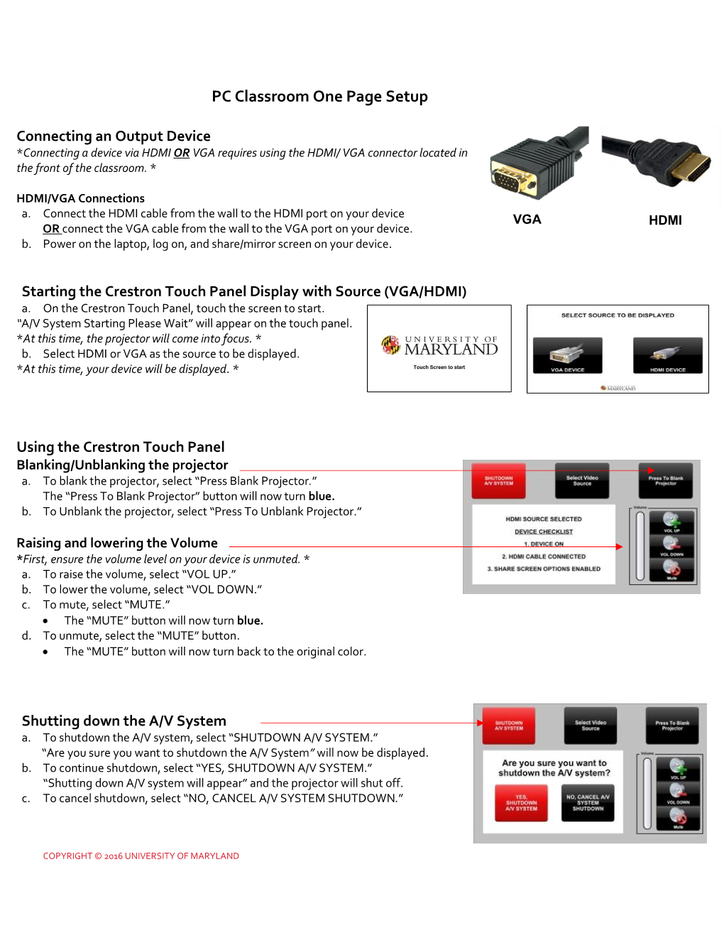 PC Classroom One Page Setup