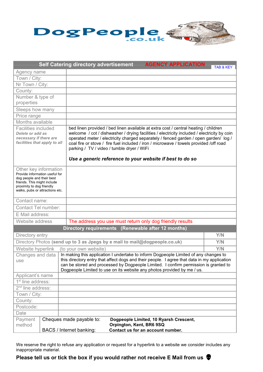 BACS / Internet Banking: Contact Us for an Account Number