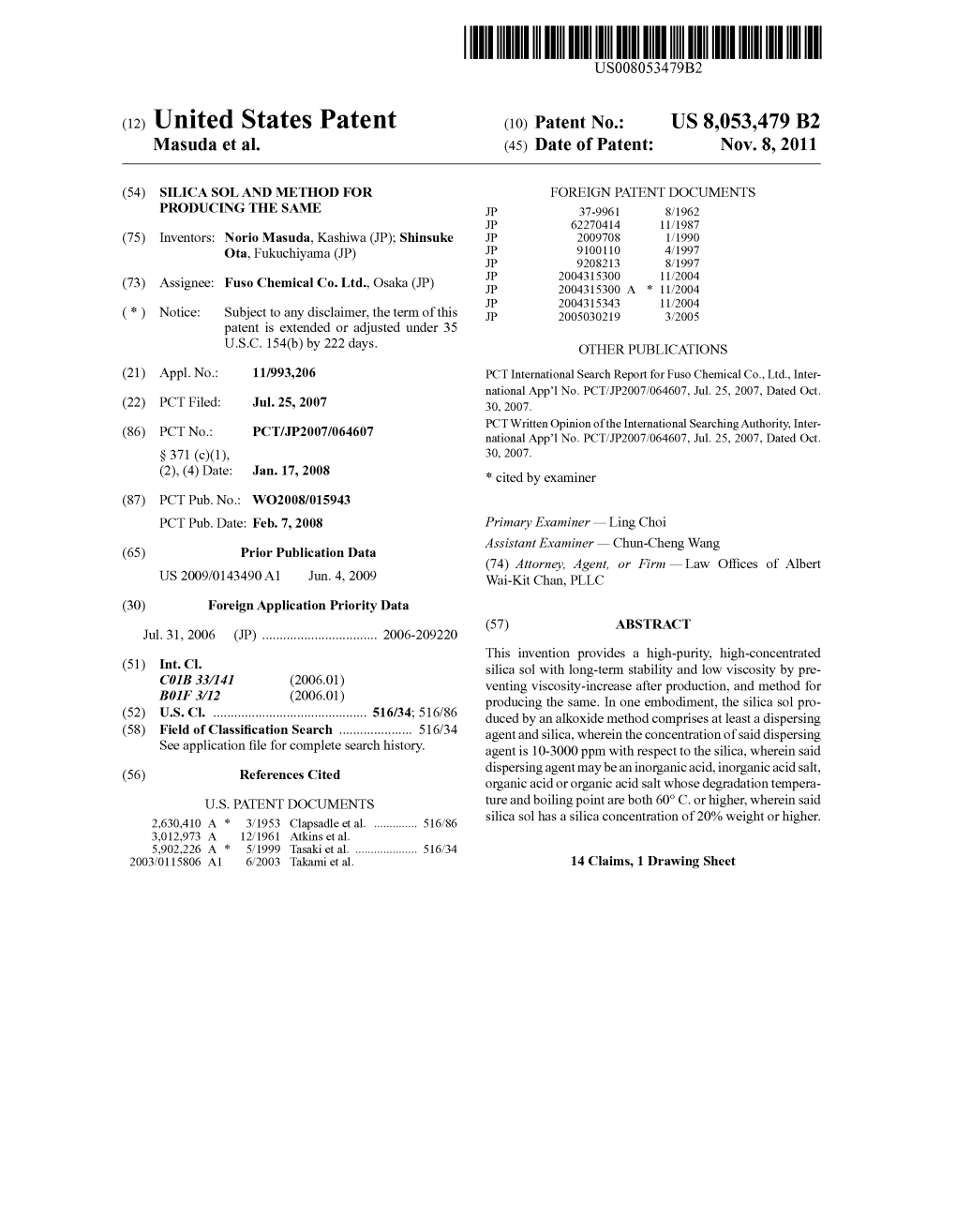 (12) United States Patent (10) Patent No.: US 8,053,479 B2 Masuda Et Al