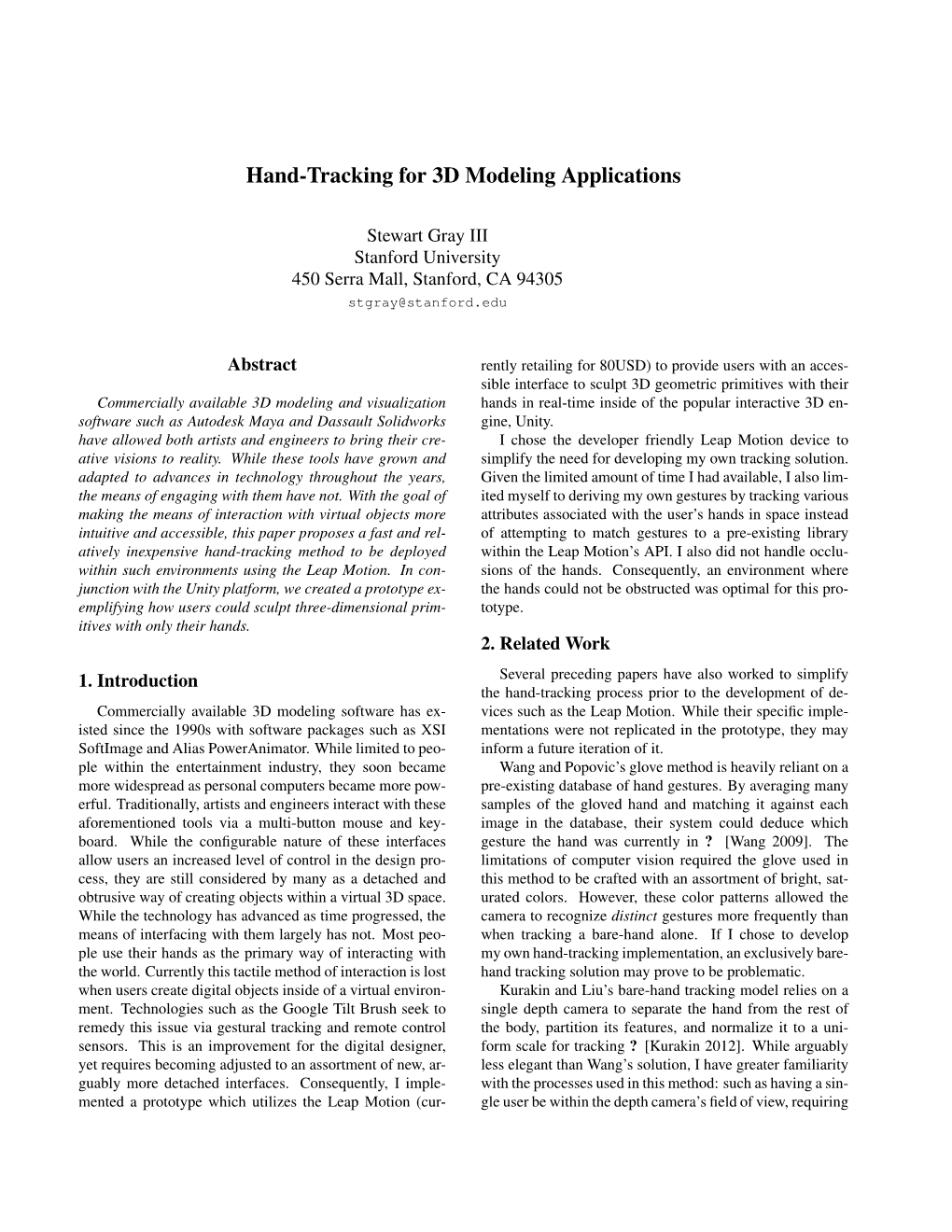 Hand-Tracking for 3D Modeling Applications