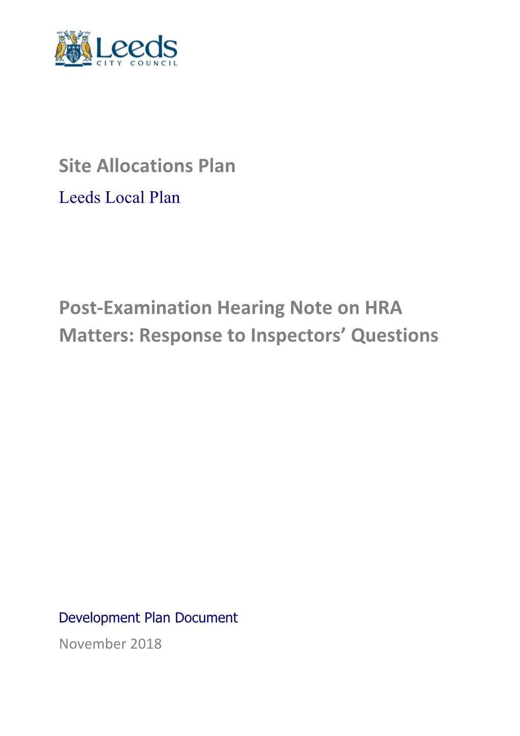 Site Allocations Plan Post-Examination Hearing Note On