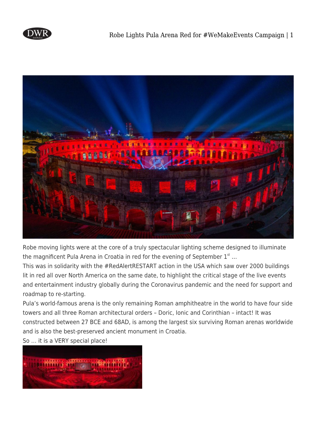 Robe Lights Pula Arena Red for #Wemakeevents Campaign | 1