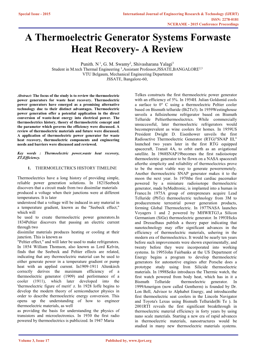 A Thermoelectric Generator Systems Forwaste Heat Recovery- a Review