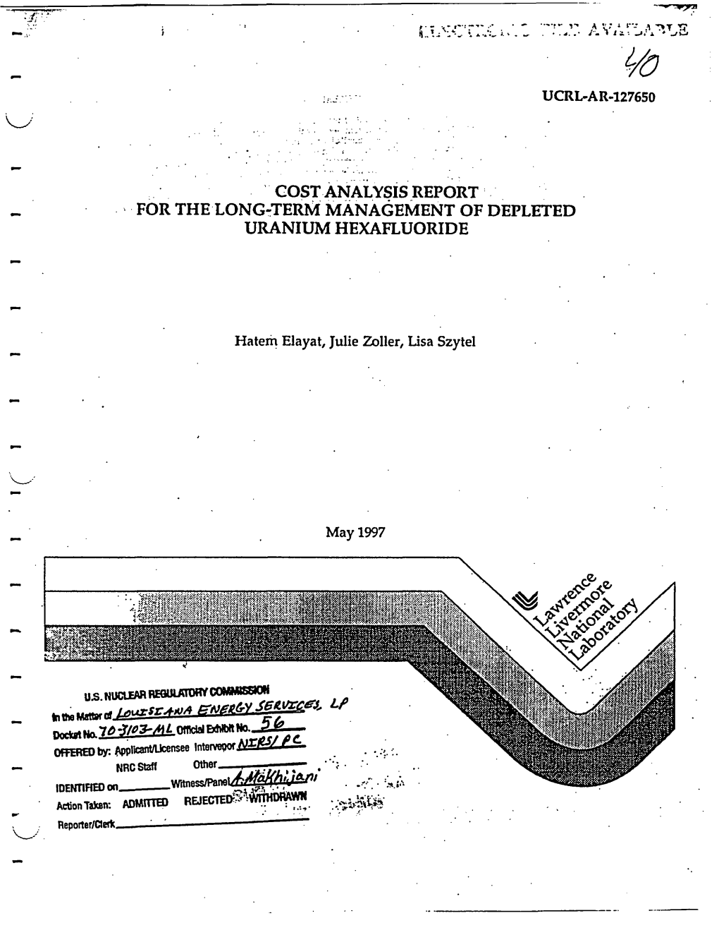 (Volume 3), Cost Analysis Report for the Long-Term Management Of